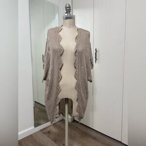 L Love M/L Textured Knit Open Front Cardigan Beige Brown Cozy Sweater